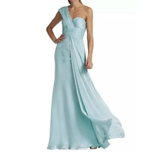 Badgley Mischka Dresses & Skirts - Badgley Mischka One-Shoulder Draped Shimmer Pleated Chiffon Evening Gown Size 12